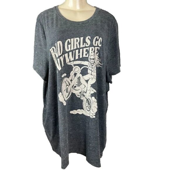 Torrid +6 Black Aged Crew Neck Bad Girls Skeleton Biker Graphic Short Sleeve Tee - Picture 3 of 6